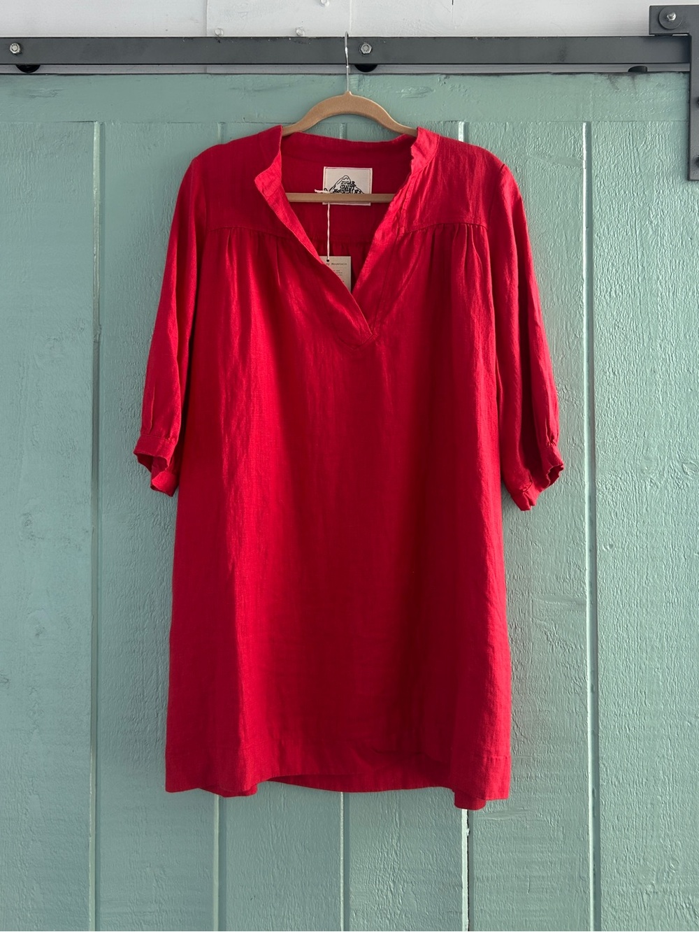 NWT Sugar Candy Mountain 100% Linen Sabine Boho Caftan Mini Dress Small Red